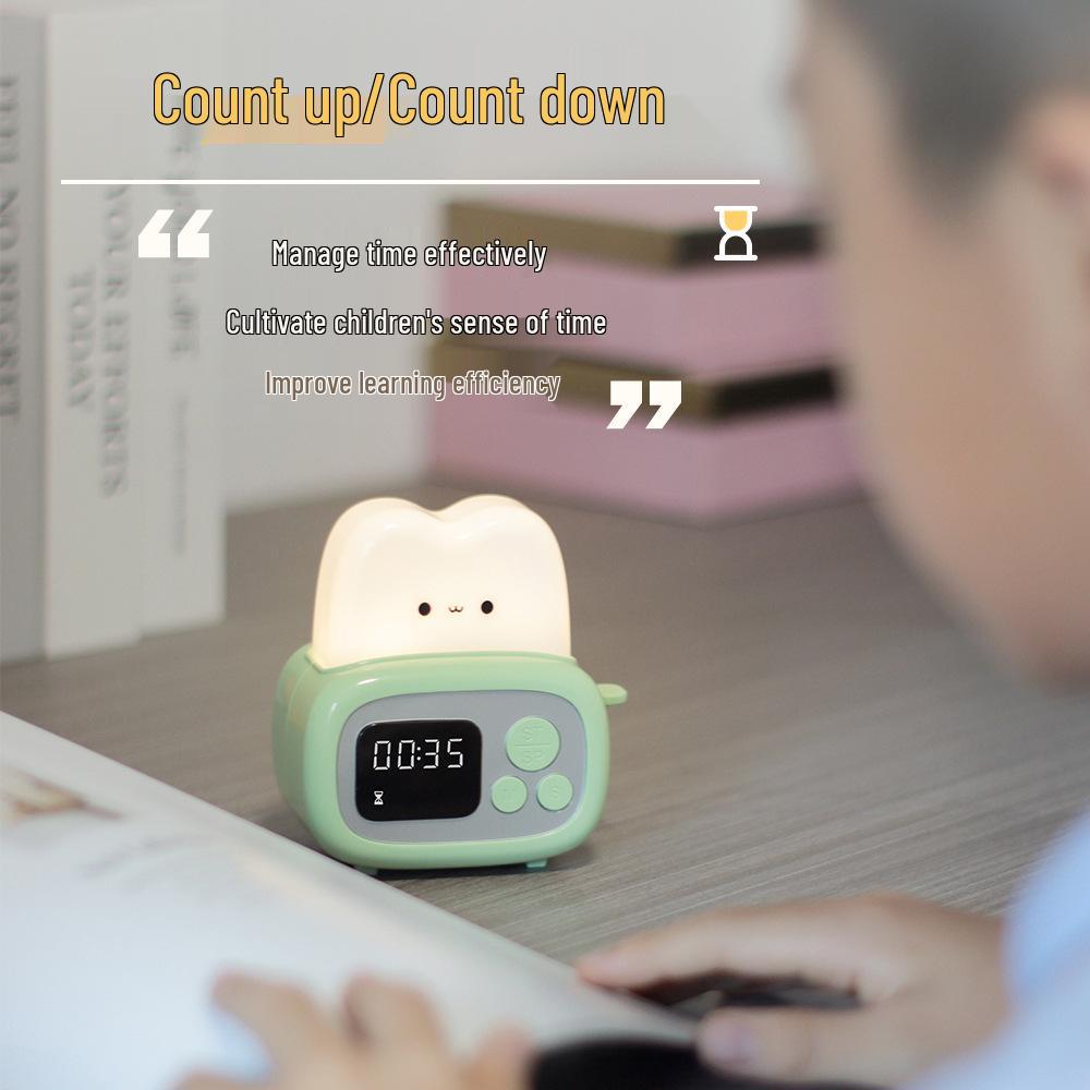 Rechargeable Bedside Night Light & Alarm Clock for Kids with Timer Function