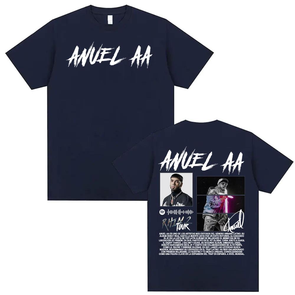 Rapper Anuel AA Rhlm 2 Album Tour Printed Tee Shirt Unisex Women Fashion Trend Hip Hop Pop Music Tshirt Pure Cotton Loose T Shirts