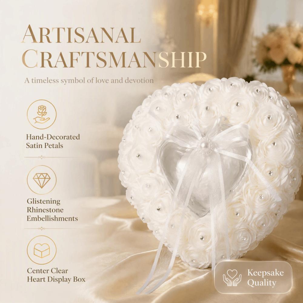 Rhinestone Decoration Wedding Ring Pillow Ribbon Pearl Heart Shaped Ring Box  For Bride