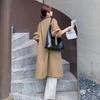 Giacca a vento con colletto alla coreana da donna, nuovo design autunnale, sciolta, casual, di media lunghezza, sopra il ginocchio