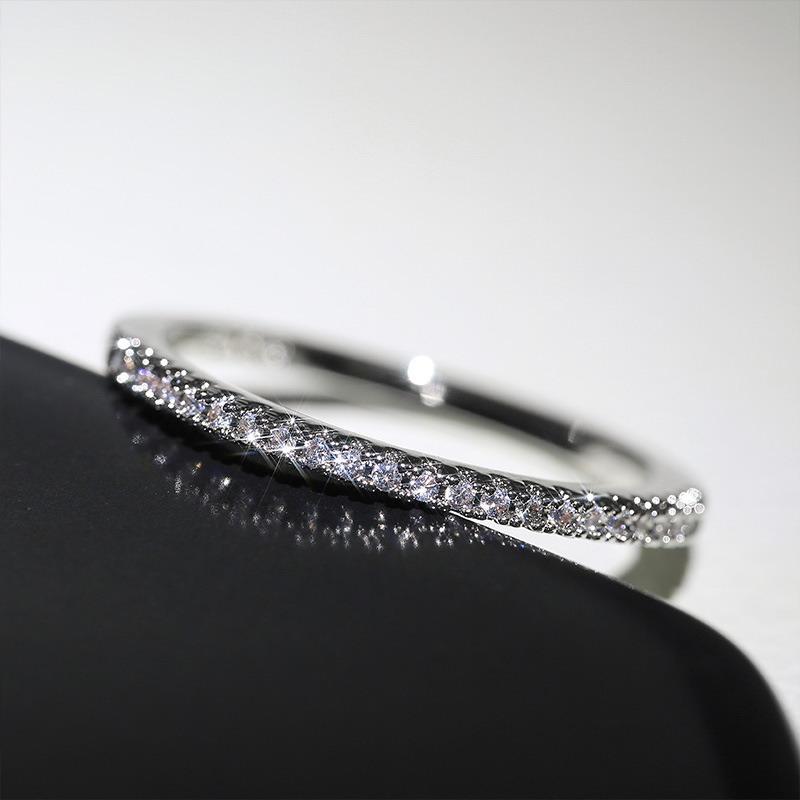 Minimalist Thin Cubic Zircon Finger Ring Silver Tone Dainty Jewelry for Wedding Dinner Party Formal Event Wear