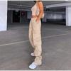Women Cargo Pants High Waist Solid Color Loose Multi Pockets Full Length Soft Breathable Casual Streetwear Lady Denim Trousers