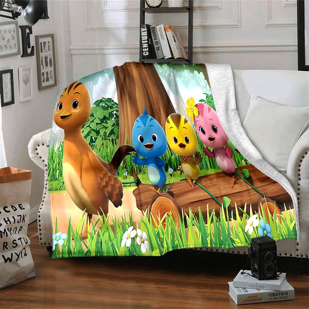 Colorful Cartoon Birds Forest Flannel Blanket Super Soft Warm Cozy Blanket for Sofa Bed Office Travel All‑Season Home Decor Gift