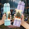 1PC Christmas Santa Snowman Scene 750ml Color Plastic Sports Water Bottle Leakproof Flip Straw Lid Suitable for Sports Office Home Use