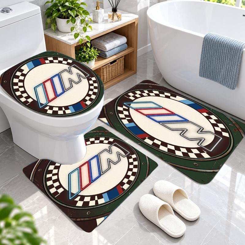 3Pcs Flannel Toilet Mat Set BMW M Bathroom Rug Bath Carpet Non Slip Home Decor