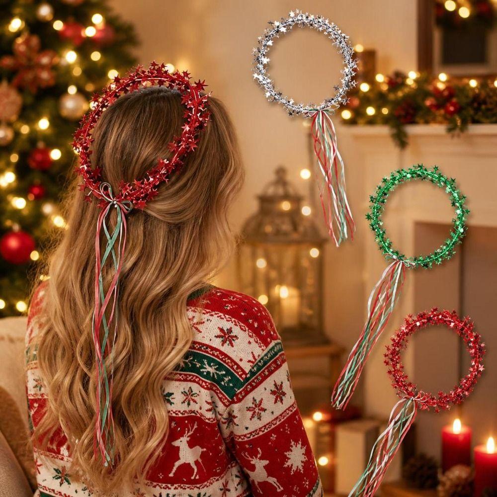 Shiny Christmas Headband Cute Korean Style Star Hair Hoop Photo Props Funny Christmas Wreaths Headwear