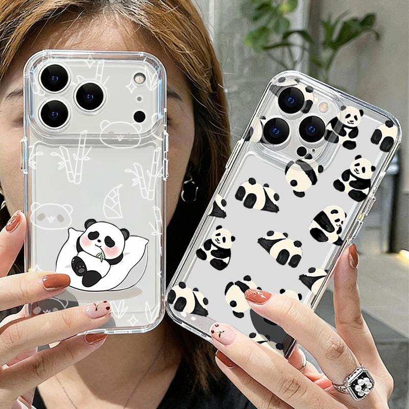 Lovely Baby Panda Pattern Case For iPhone 17 Pro Max Coque iPhone 16 15 14 13 12 Pro Max 11 Clear TPU Silicone Soft Cover