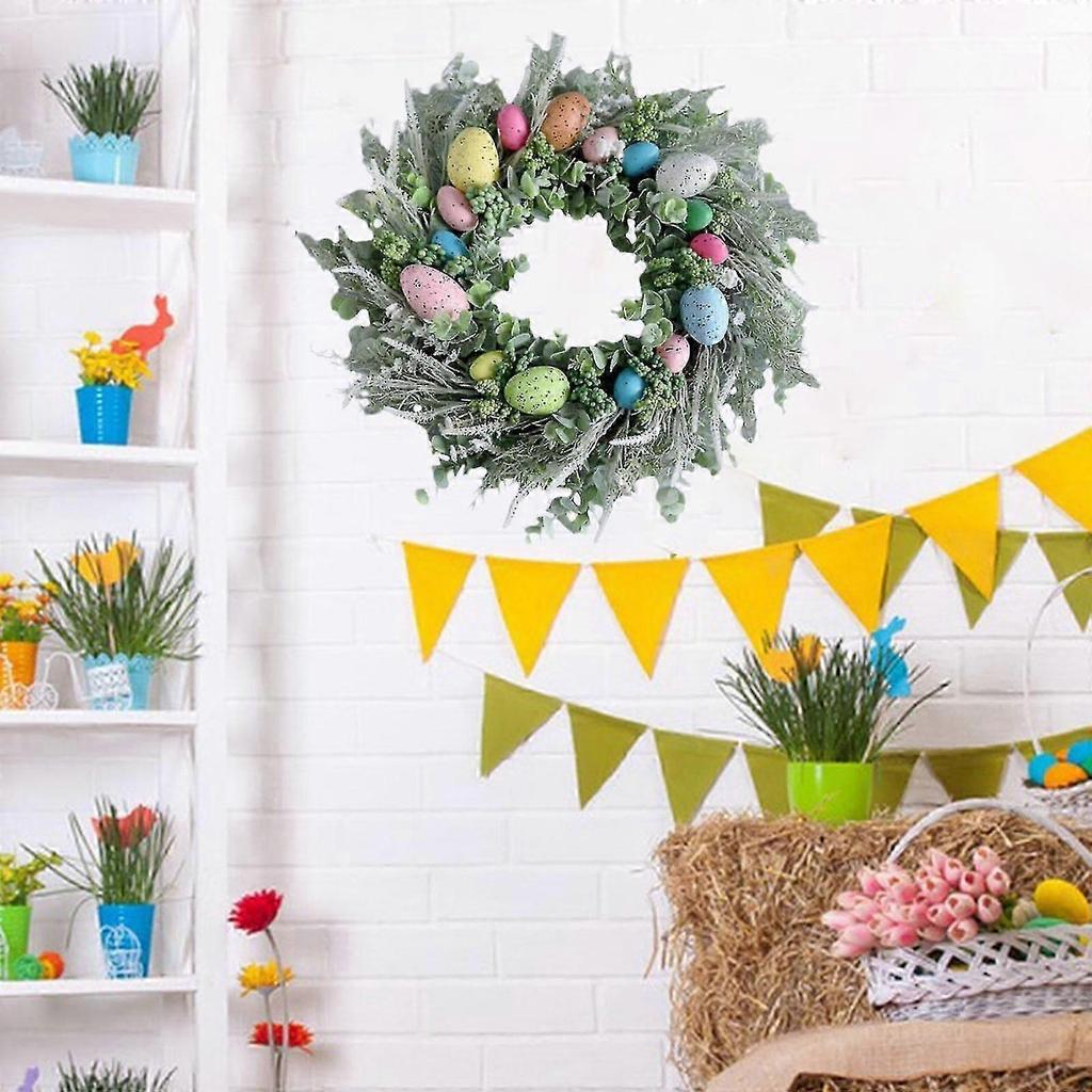 Easter Egg Wreath Easter Door Garland with Colorful Easter Eggs Artificial Easter Wreath f