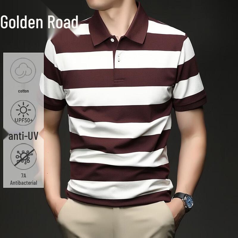 Men s Striped Business Casual Polo Shirt L