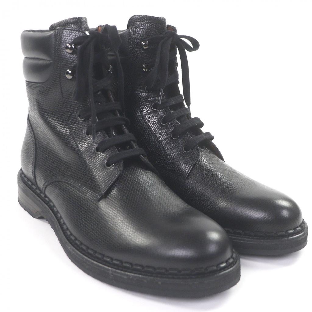 Pristine MONCLER Ankle boots Metal logo lace-up black leather mens 43 Used