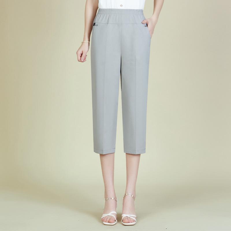 Summer Capris for Middle-Aged & Elderly Women – Lightweight Elastic High-Waist Straight-Leg Pants