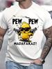 2025 Casual Summer Men's 100% pure cotton T-shirt with a round neck and fun cartoon print short-sleeved top