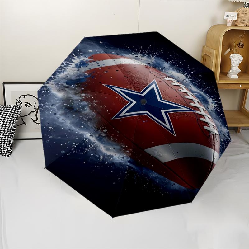 Dallas Cowboys Print Automatic Umbrella, 8 Rib Iron Frame, Plastic Handle, Suitable for Outdoor Travel &Daily , Ideal Gift
