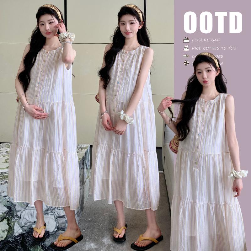 Korean Style Fresh Fashion Sleeveless Pleated Maternity Dress for Summer 2026 M