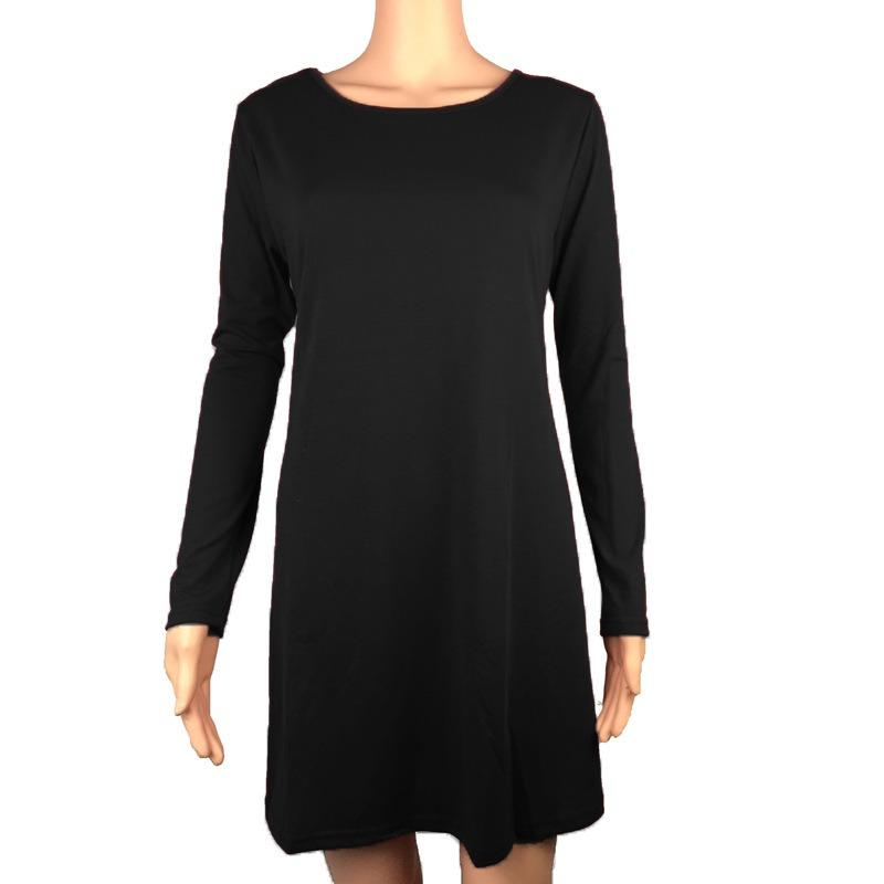 Women's dress, women's long-sleeved loose and thin solid color dress