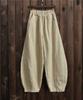Pantaloni Larghi Vintage da Donna Cotone Lino Vita Elastica Tasche Casual Colore Unico Autunno Johnature