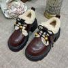 Winter Fluffy Shoes Women's 2025 New British Style Small Leather Shoes, Plush Thick-soled Warm Cotton Shoes, Casual Snow Shoes