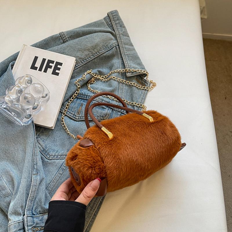 Genți de mână drăguțe de pluș cu panda pentru femei Geantă crossbody cu lanț nouă la modă Genți mini versatile casual de culoare solidă pentru femei