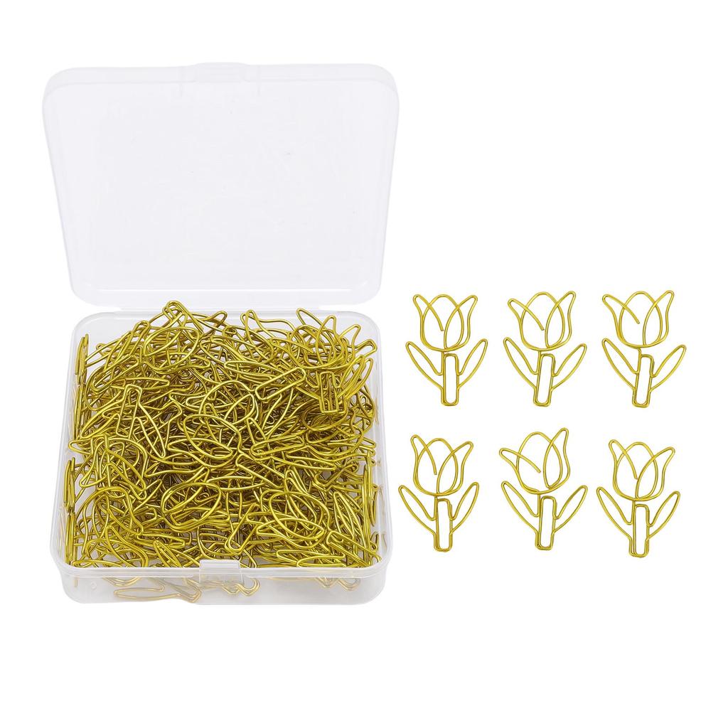80Pcs Flower Shaped Paper Clips Bulk Mini Colored Bookmarks Clamp with Transparent Box School Supplies Gold