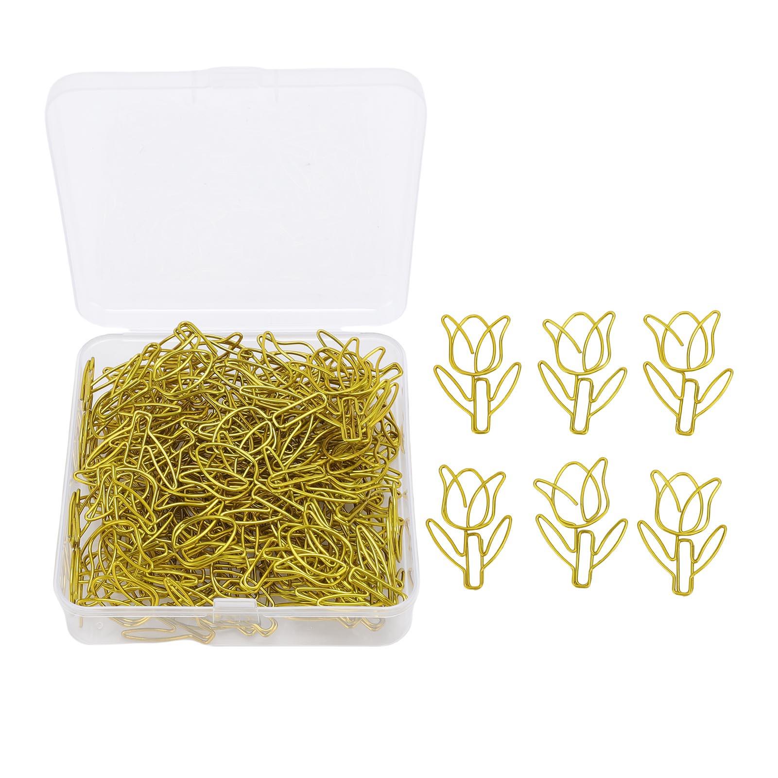 

80Pcs Flower Shaped Paper Clips Bulk Mini Colored Bookmarks Clamp with Transparent Box School Supplies Gold золотой