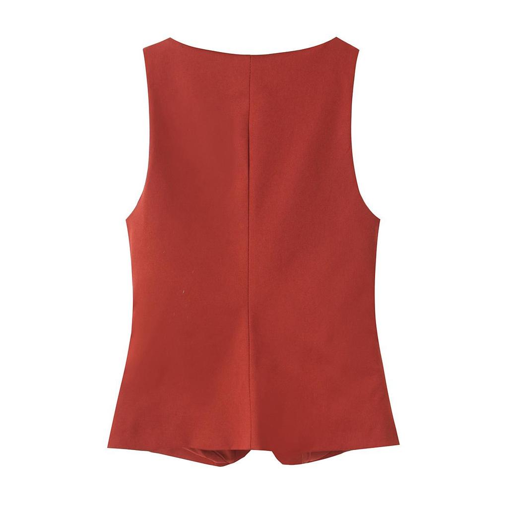 Spring 2025 Women's Versatile Slim Solid Sleeveless Button-Embellished Top