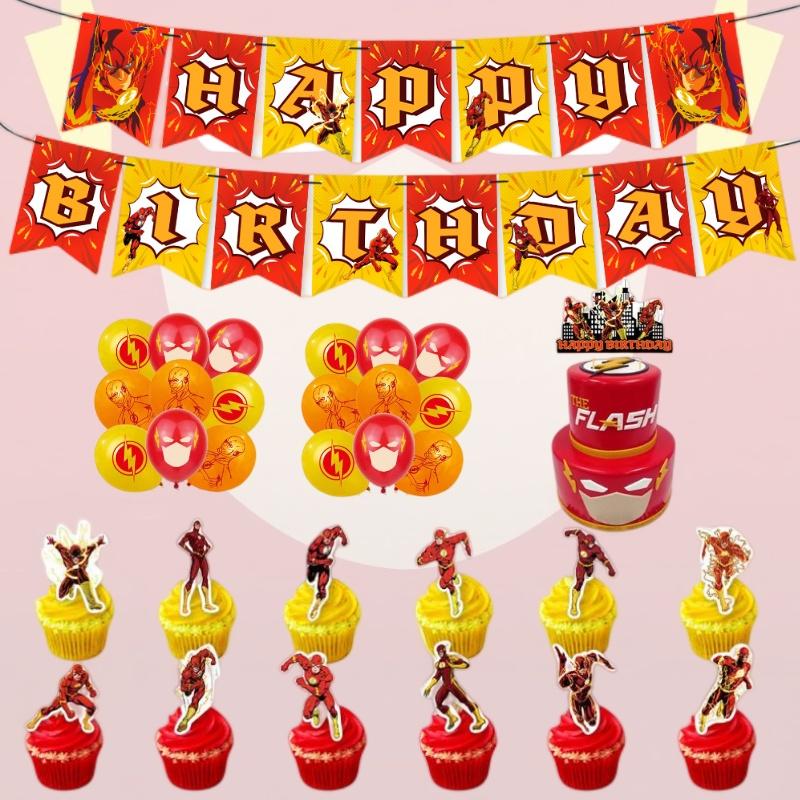 Vzrušující narozeninové potřeby inspirované The Flash s balónky a girlandou
