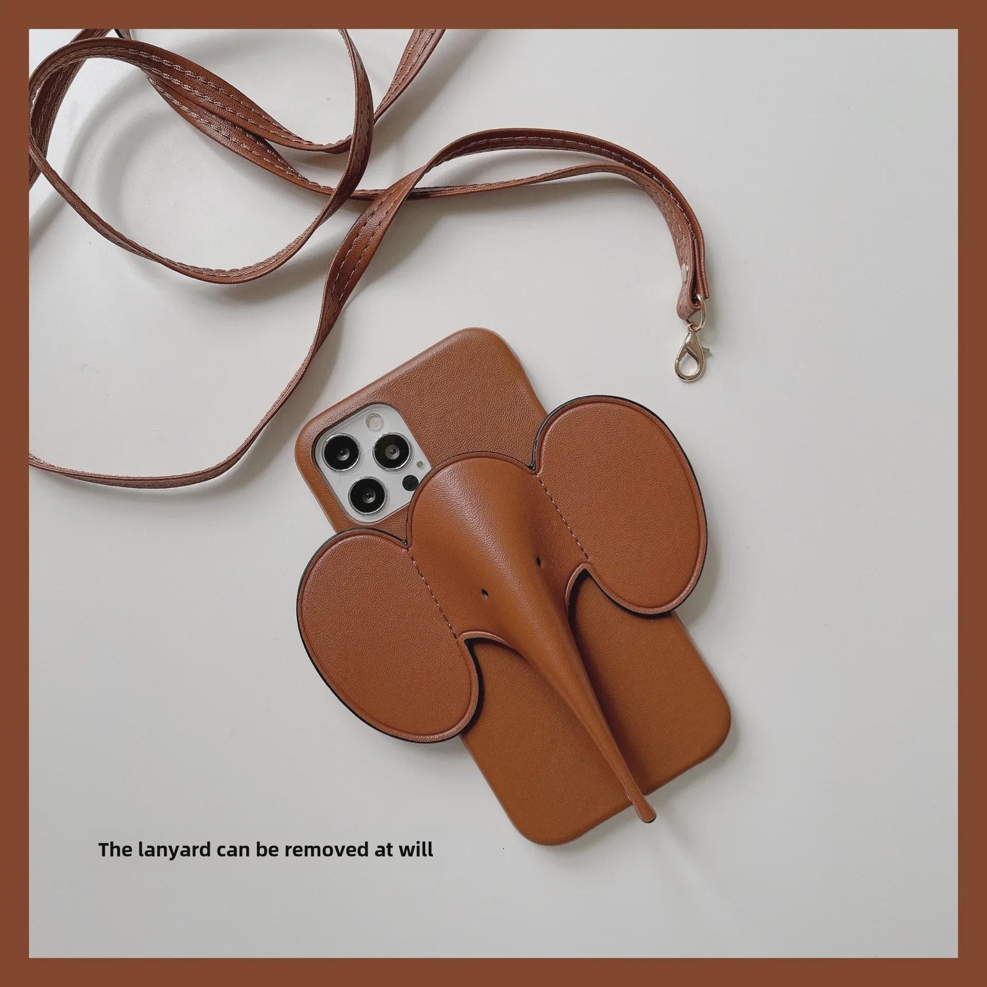 

Чехол-ремешок на шею из кожи слона для iPhone XR/MAX, 11, 12, 13 Pro iPhone 13 коричневый