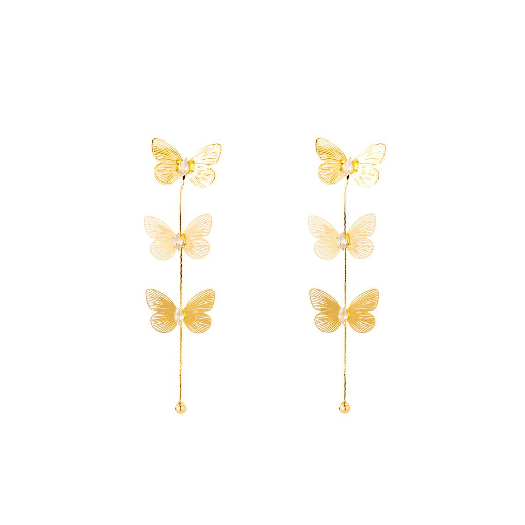 Super Fairy Metal Style Three-Dimensional Bow Fringed Earrings Temperament Personality Elegant Earrings Summer Vacation Earrings