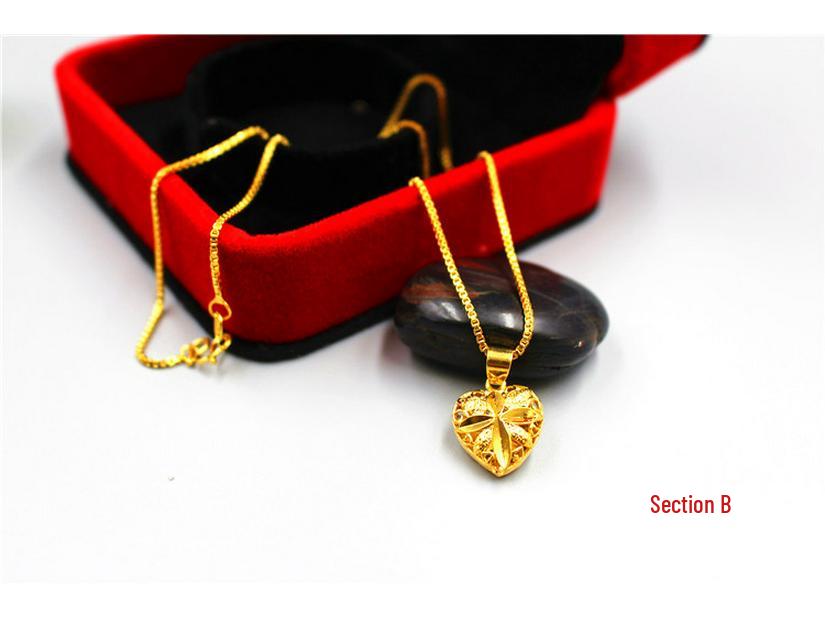 Stylish European Hollow Heart Gold Necklace with Vietnamese Sand Gold - Long-lasting Women's Jewelry