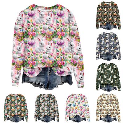 Women's Fashion Easter Printed Long Sleeve Loose Round Neck Sweatshirt Top