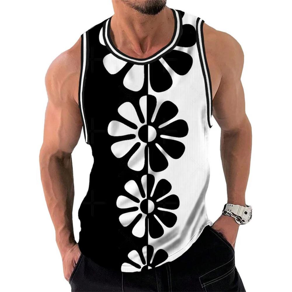 Men's minimalist printed vest fashionable summer round neck 3D printed sleeveless vest casual oversized quick drying clothing