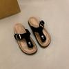 Thick Soled, Slipper, Summer, Outerwear, Toe Clip, Flat Strap, Adjustable, Square Buckle, Thick Soled Slipper, Flip Flops