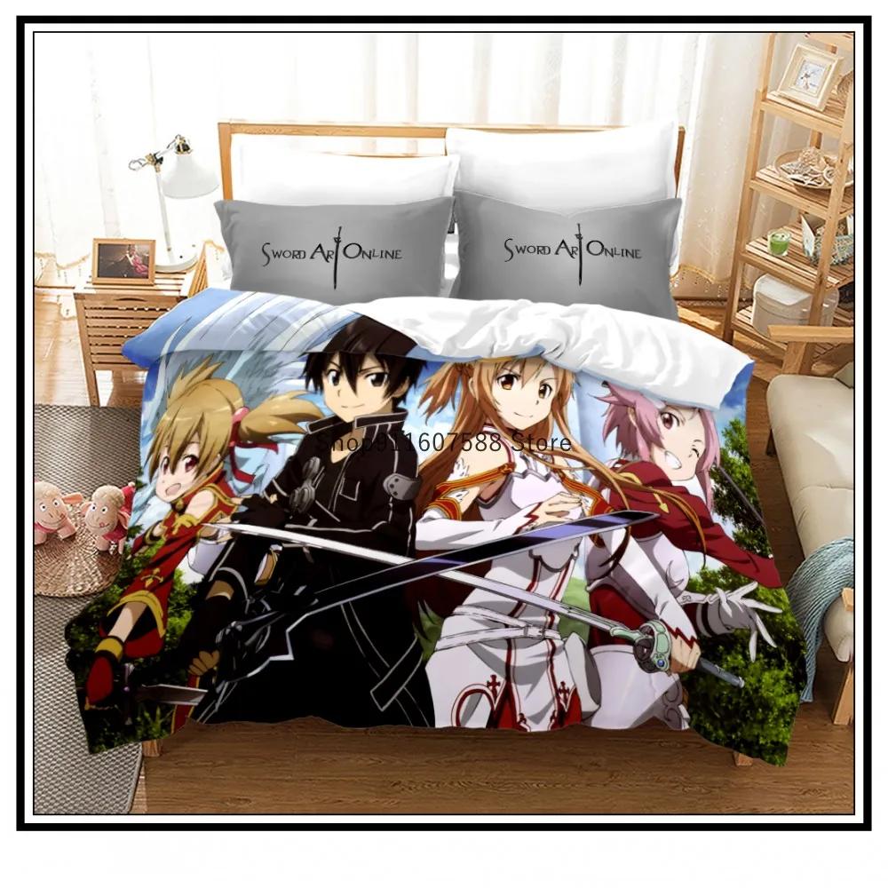 Anime Sword Art Online Bedding Set 3D Printed Duvet Covers Pillowcases kids Bedclothes Bed Linen Luxury Home Textiles Home Decor