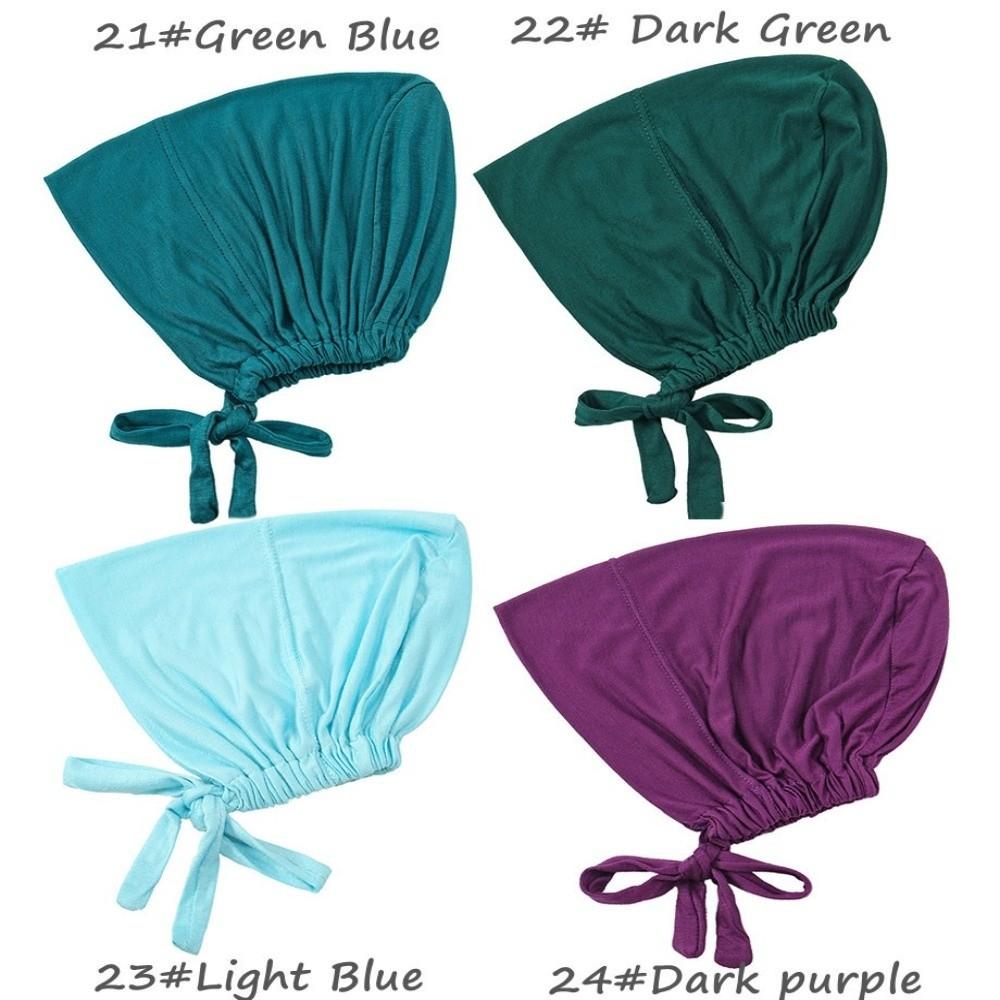 Elastic Drawstring Muslim Turban Hat Solid Color Hijab Caps Islamic Underscarf  Islamic Headwear