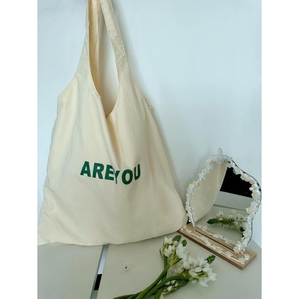 Korean Sweet Wind Canvas Bag Women's Niche Simple Letter Printing Shoulder Bag Commuter Large Capacity Tote Bag Tide