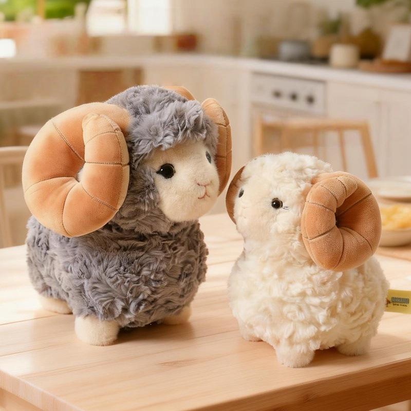 1Pcs Soft Fluffy Big Horns Sheep Doll Cute Sheep Plush Toys Warm Cozy Hugging Appease Animal Doll Birthday Gift For Girls