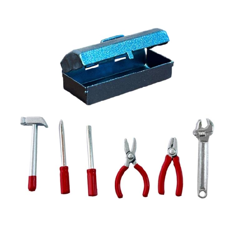 Doll House Toolbox Miniature Tool Kits Set With Hammer Screwdriver Wrench Pliers For Craft Model Project Displaying