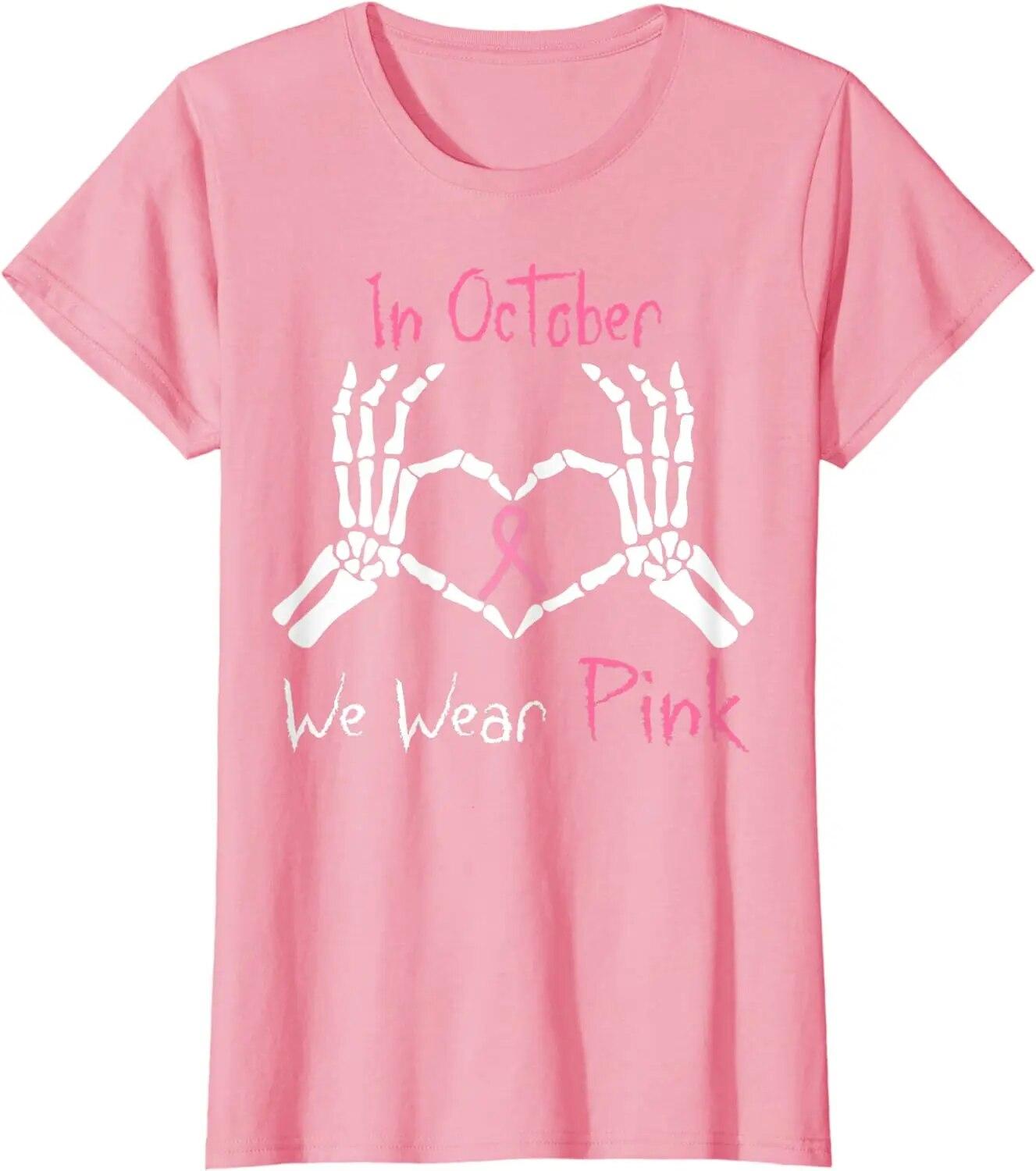 

В октябре мы носим розовую футболку с изображением скелета и сердца, повседневные повседневные футболки Four Seasons, футболка большого размера для женщин XL