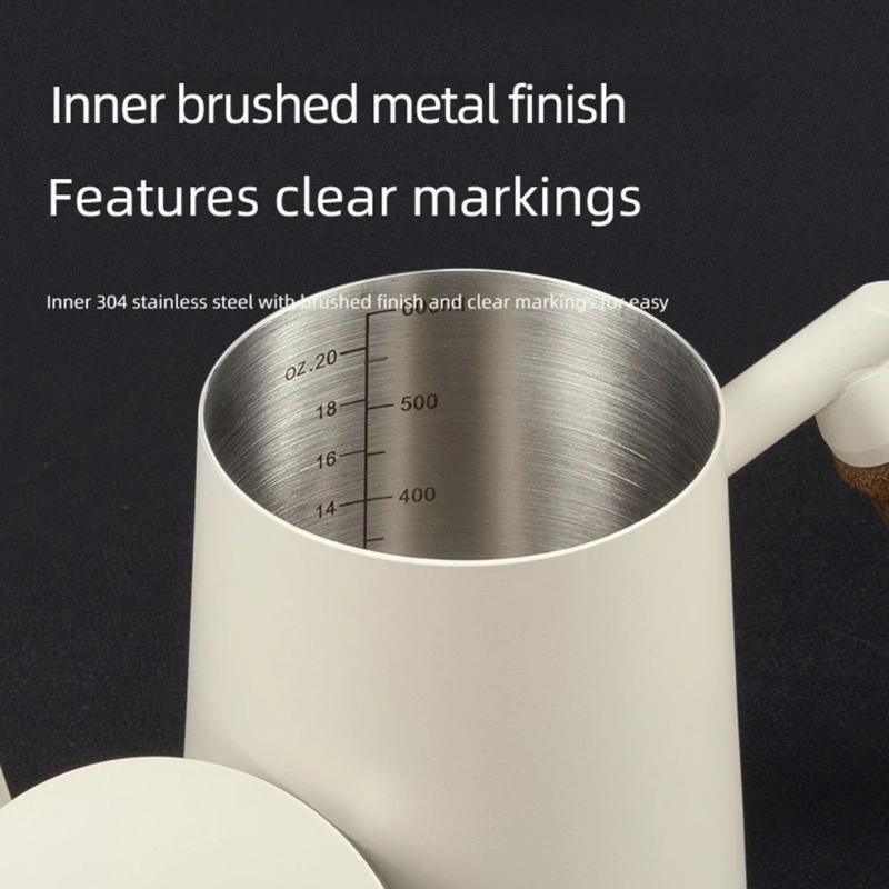 Kaffee-Gießkanne mit 304 Metallkörper, Holzgriff und abgewinkeltem Hals für ruhige Hand-Tassen-Routinen Täglich