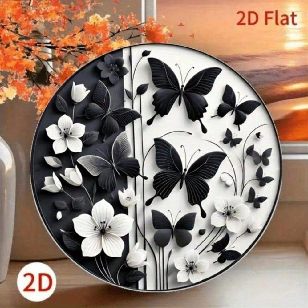 Metal Poster Butterfly Flower Wall Art, Self Adhesive Tin Sign for Room Decor