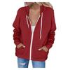 Women S Solid Color Long Sleeve Hooded Zip Up Sweatshirt With Pockets Drawstring