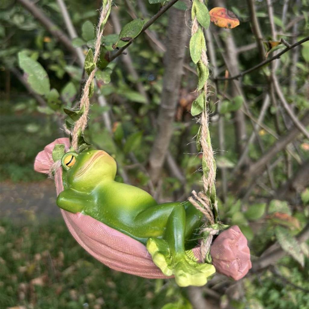 Frog Garden Statue Sleeping Frog On Swing Tree Sculpture Animal Cute Figurine For Patio Yard Porch Lawn Balcony Tree Decor