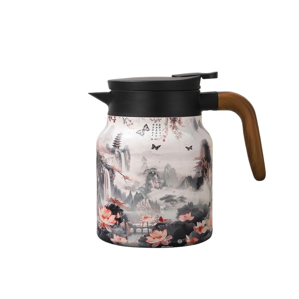 1000ml Vintage Floral Tea Thermos Stainless Steel Tea Kettle Drip-Proof Tea Pot With Tea Infuser Mini Thermo Coffee Pot