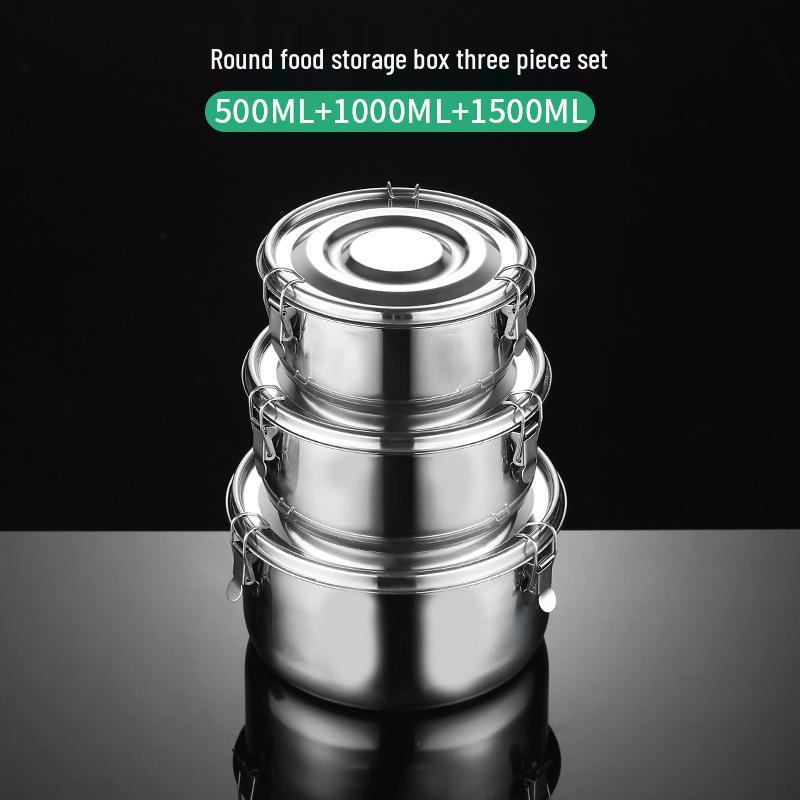 Stainless Steel Fresh-Keeping Refrigerator Storage Box with Sealed Lid for Fruit and Bento Portions.