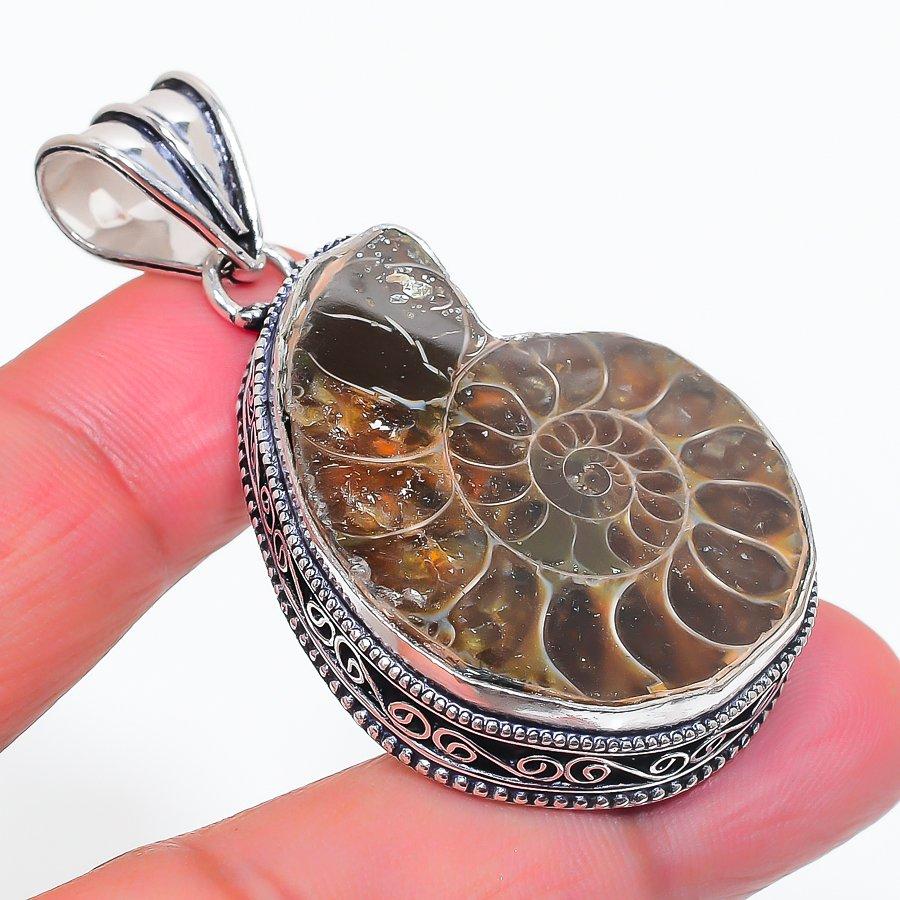 

Подвеска из натурального аммонита, стерлингового серебра 925 пробы, 2,17 дюйма, y1l68