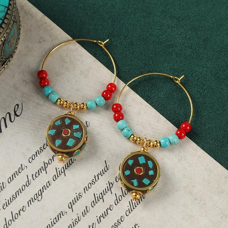 Original Handmade Nepalese Earrings Tibetan Niche Personality Earrings Female Exotic Xizang Retro Earrings