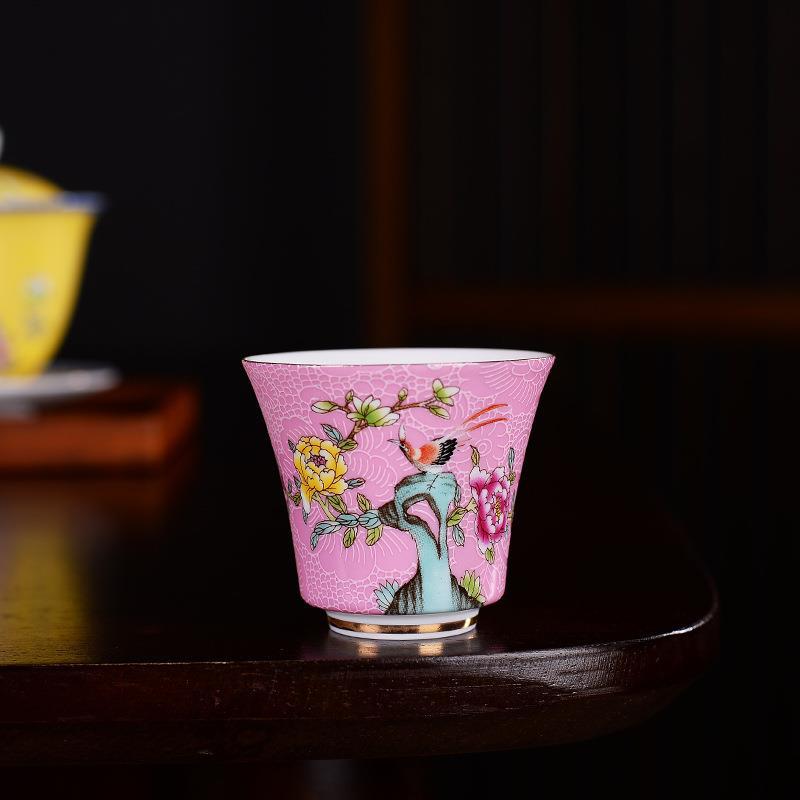 Personalized Carved Flower Teacup Pastel Douli Cup Hand-painted Ceramic Tea Cup Kung Fu Tea Set Tasting Cup Master Single Cup