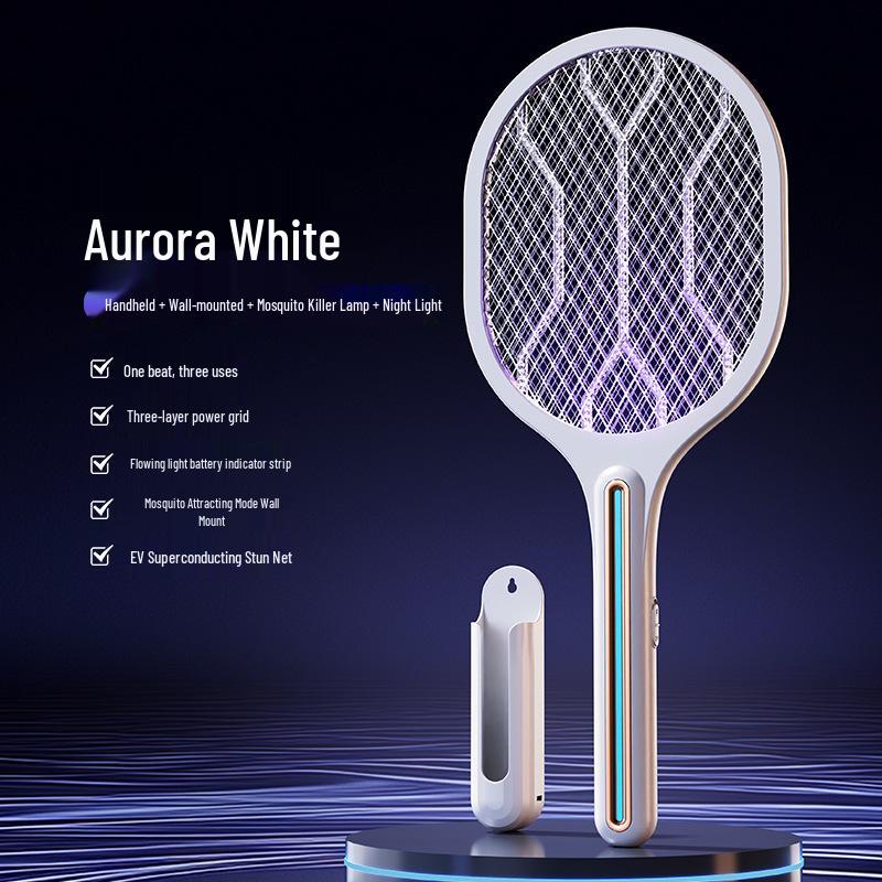 Electric Purple Light Mosquito Killer: Wall-Mounted, Rechargeable, and Dual-Function Swatter & Lamp