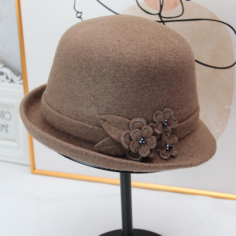 Autumn and winter picaro new wool pot hat flower crimped bucket hat women middle-aged and elderly mother old hat