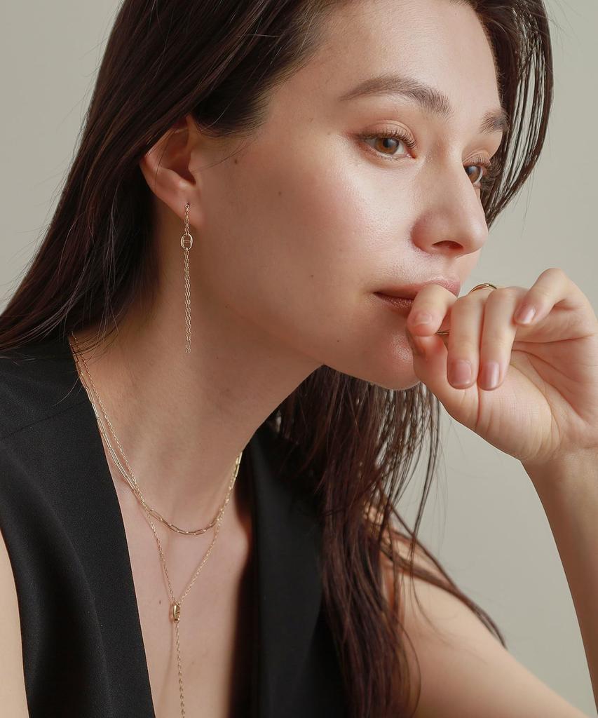 Earrings K10 Marine Motif Chain Fringe Stud Earrings 40576594 Yellow Gold 00 [Kokoshnick] Women's (100)